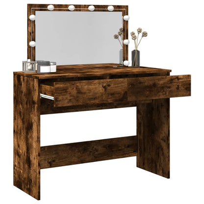 Dressing Table with LED Smoked Oak 100x40x120 cm