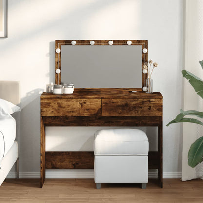 Dressing Table with LED Smoked Oak 100x40x120 cm