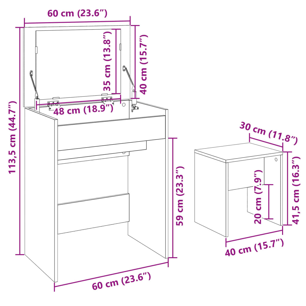 Dressing Table and Stool Black 60x40x113.5 cm