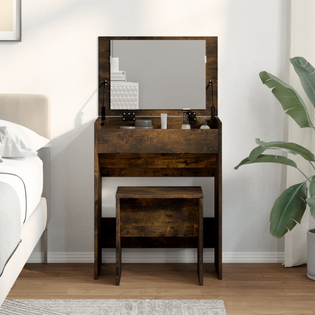 Dressing Table and Stool Smoked Oak 60x40x113.5 cm