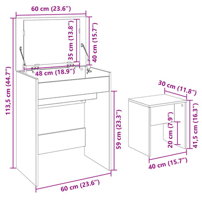 Dressing Table and Stool Grey Sonoma 60x40x113.5 cm