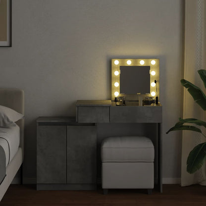 Dressing Table with LED Concrete Grey 115x37x110.5 cm