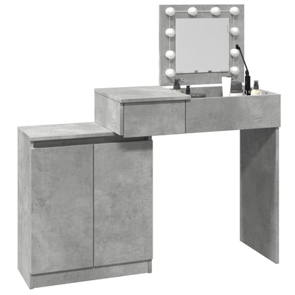 Dressing Table with LED Concrete Grey 115x37x110.5 cm