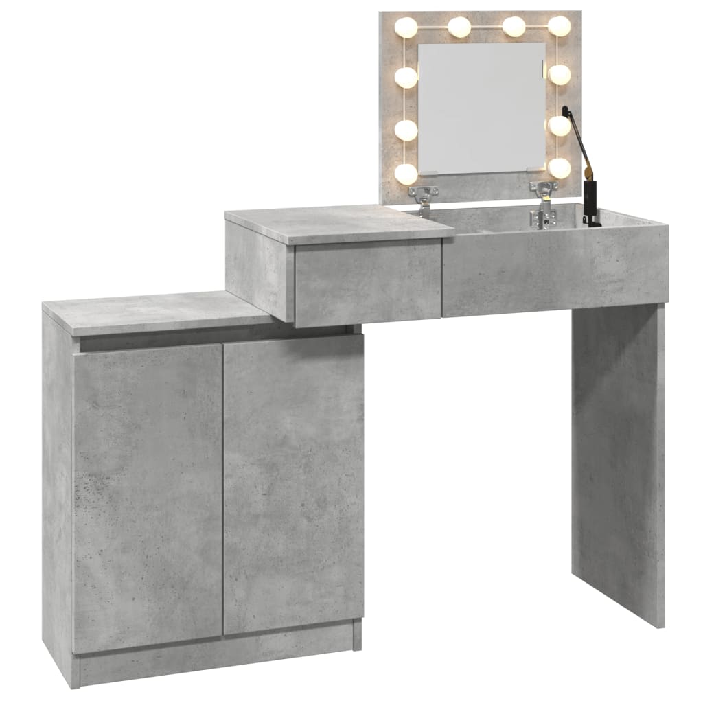 Dressing Table with LED Concrete Grey 115x37x110.5 cm