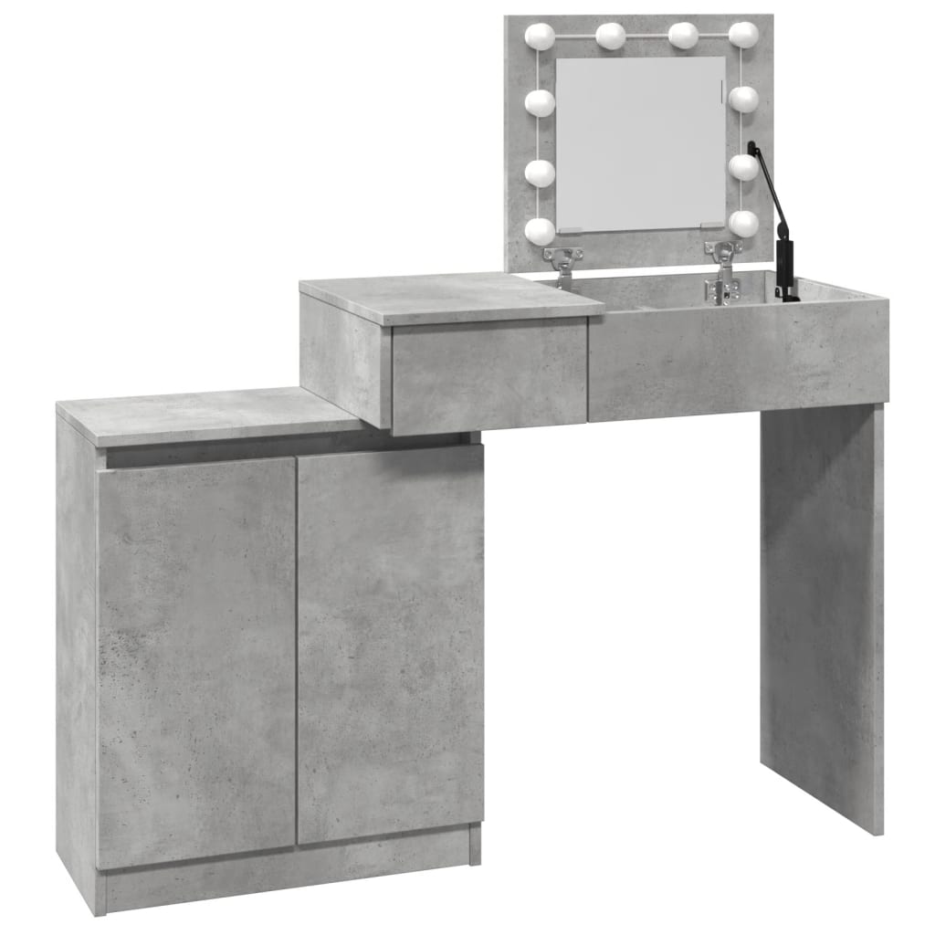 Dressing Table with LED Concrete Grey 115x37x110.5 cm