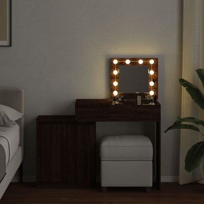 Dressing Table with LED Brown Oak 115x37x110.5 cm