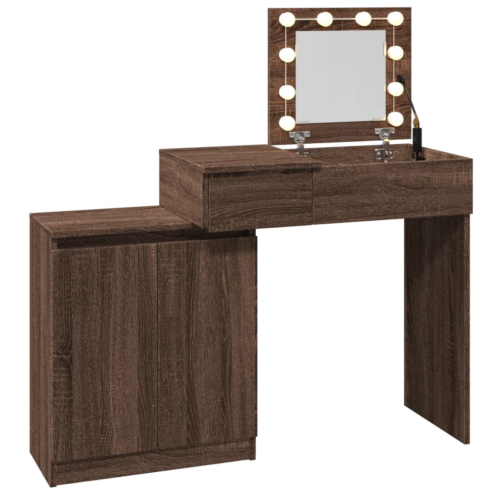 Dressing Table with LED Brown Oak 115x37x110.5 cm