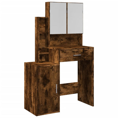 Dressing Table with Cabinet Smoked Oak 80x35x132 cm