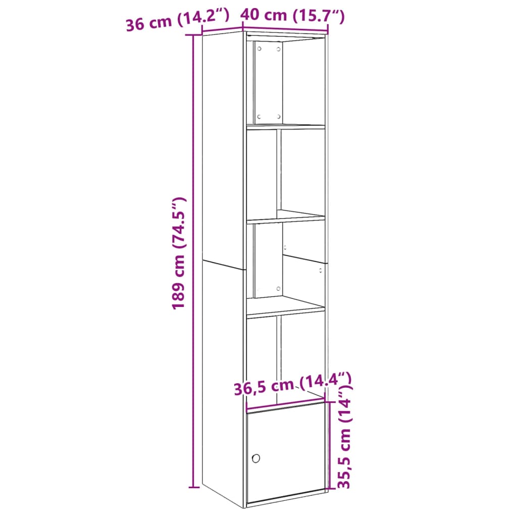 Bookcase Black 40x36x189 cm Engineered Wood