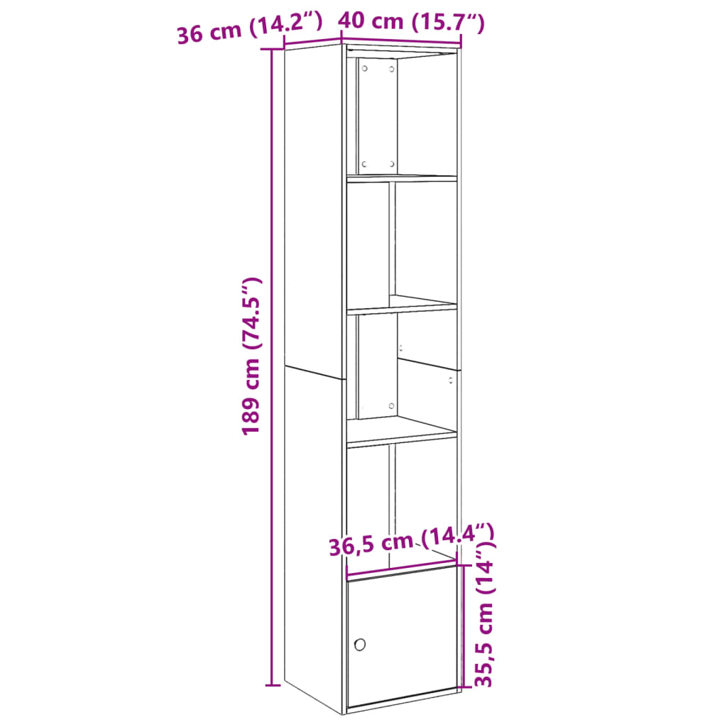 Bookcase Grey Sonoma 40x36x189 cm Engineered Wood