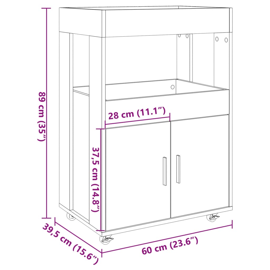 Bar Cart Concrete Grey 60x39.5x89 cm Engineered Wood