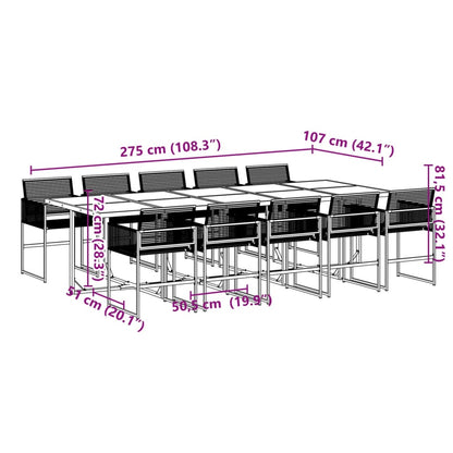 11 Piece Garden Dining Set Black Poly Rattan