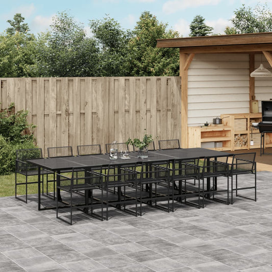 13 Piece Garden Dining Set Black Poly Rattan