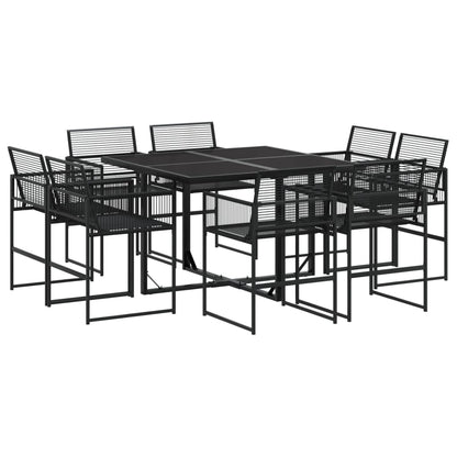 9 Piece Garden Dining Set Black Poly Rattan