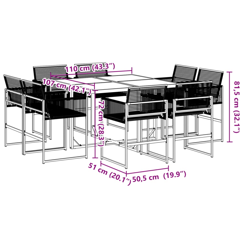 9 Piece Garden Dining Set Black Poly Rattan