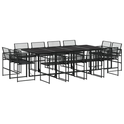 13 Piece Garden Dining Set Black Poly Rattan