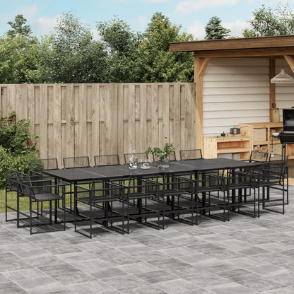 17 Piece Garden Dining Set Black Poly Rattan