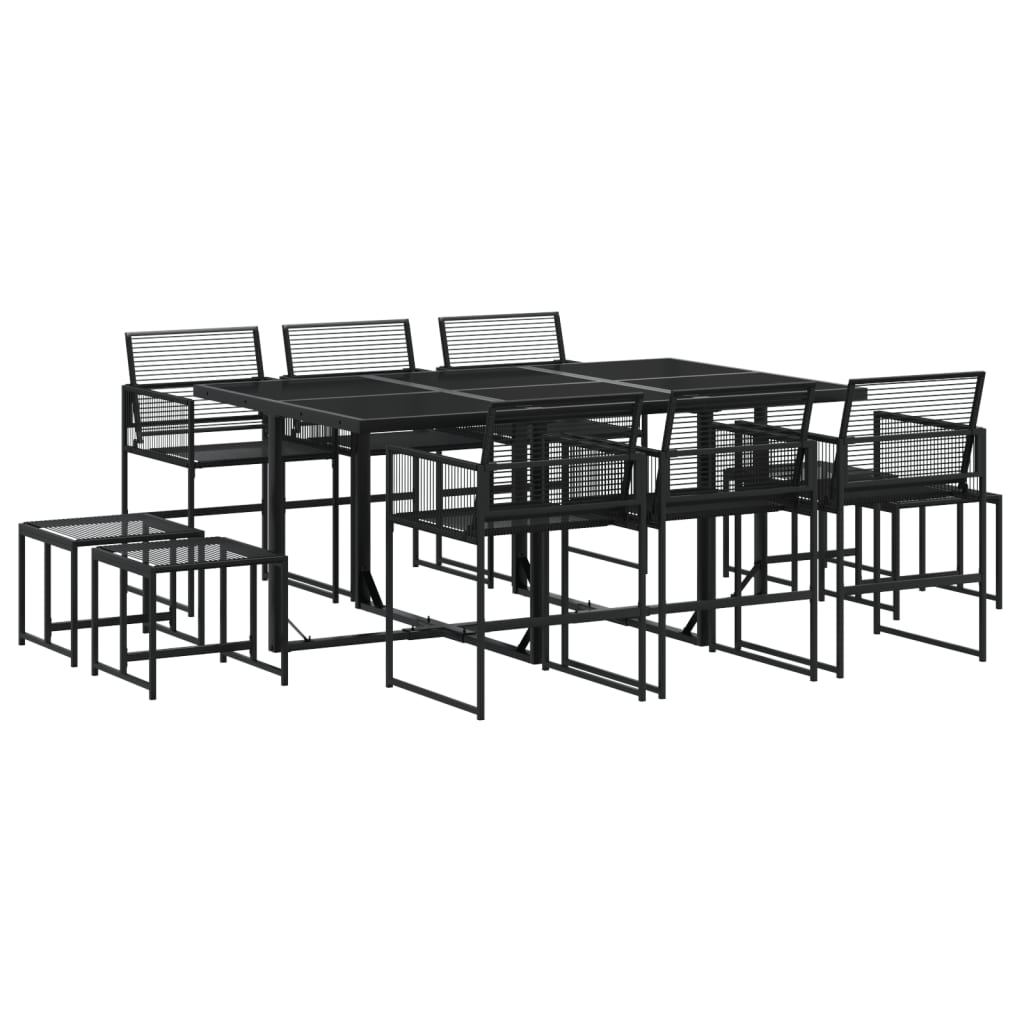 11 Piece Garden Dining Set Black Poly Rattan