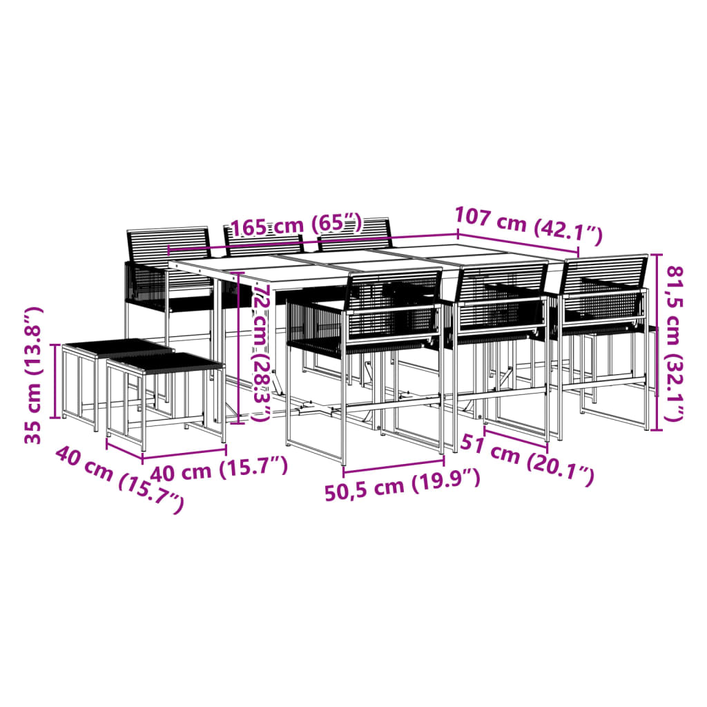 11 Piece Garden Dining Set Black Poly Rattan