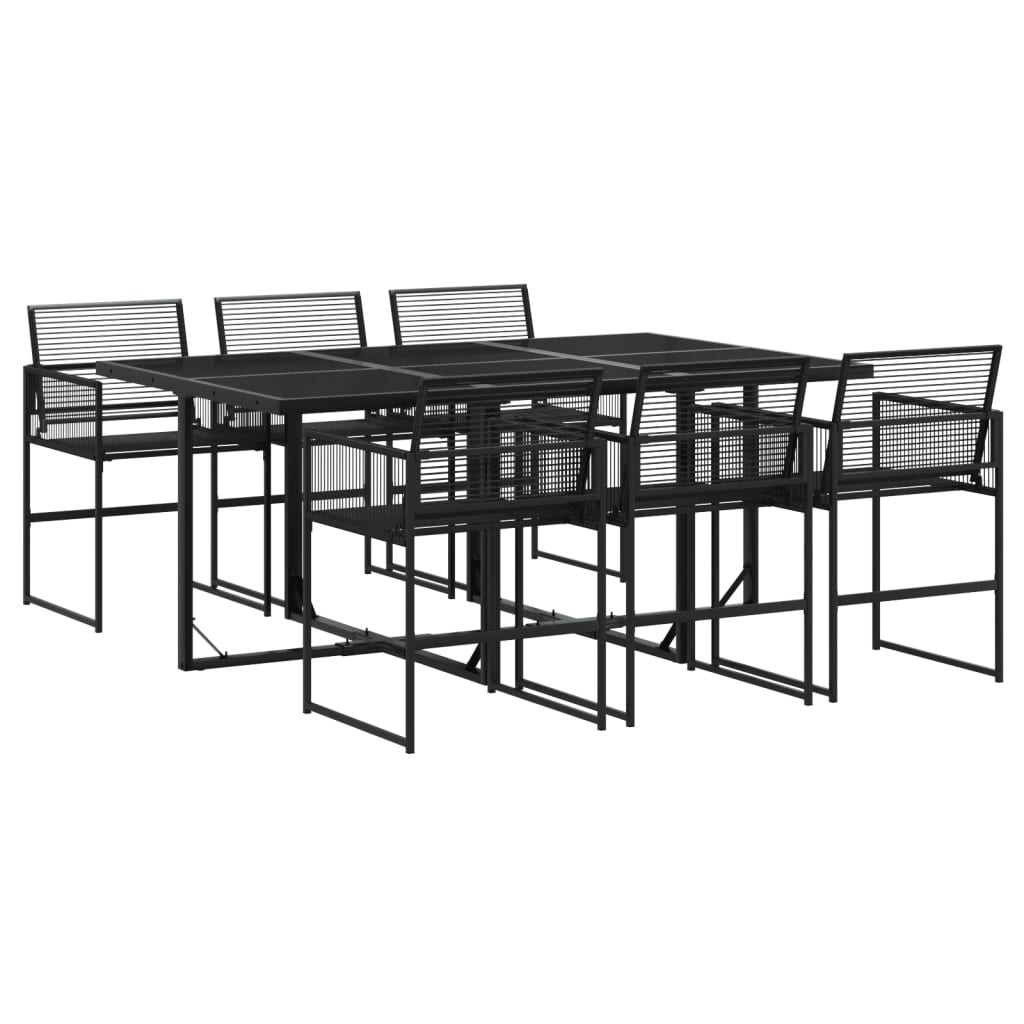 7 Piece Garden Dining Set Black Poly Rattan