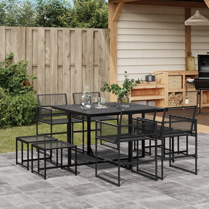 9 Piece Garden Dining Set Black Poly Rattan