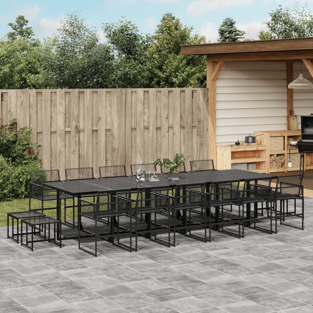 17 Piece Garden Dining Set Black Poly Rattan