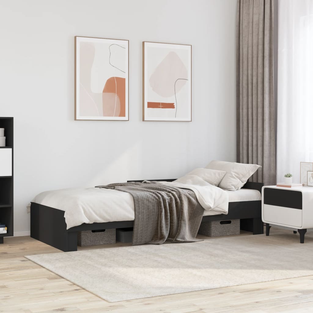 Bed Frame without Mattress Black 100x200 cm Engineered Wood