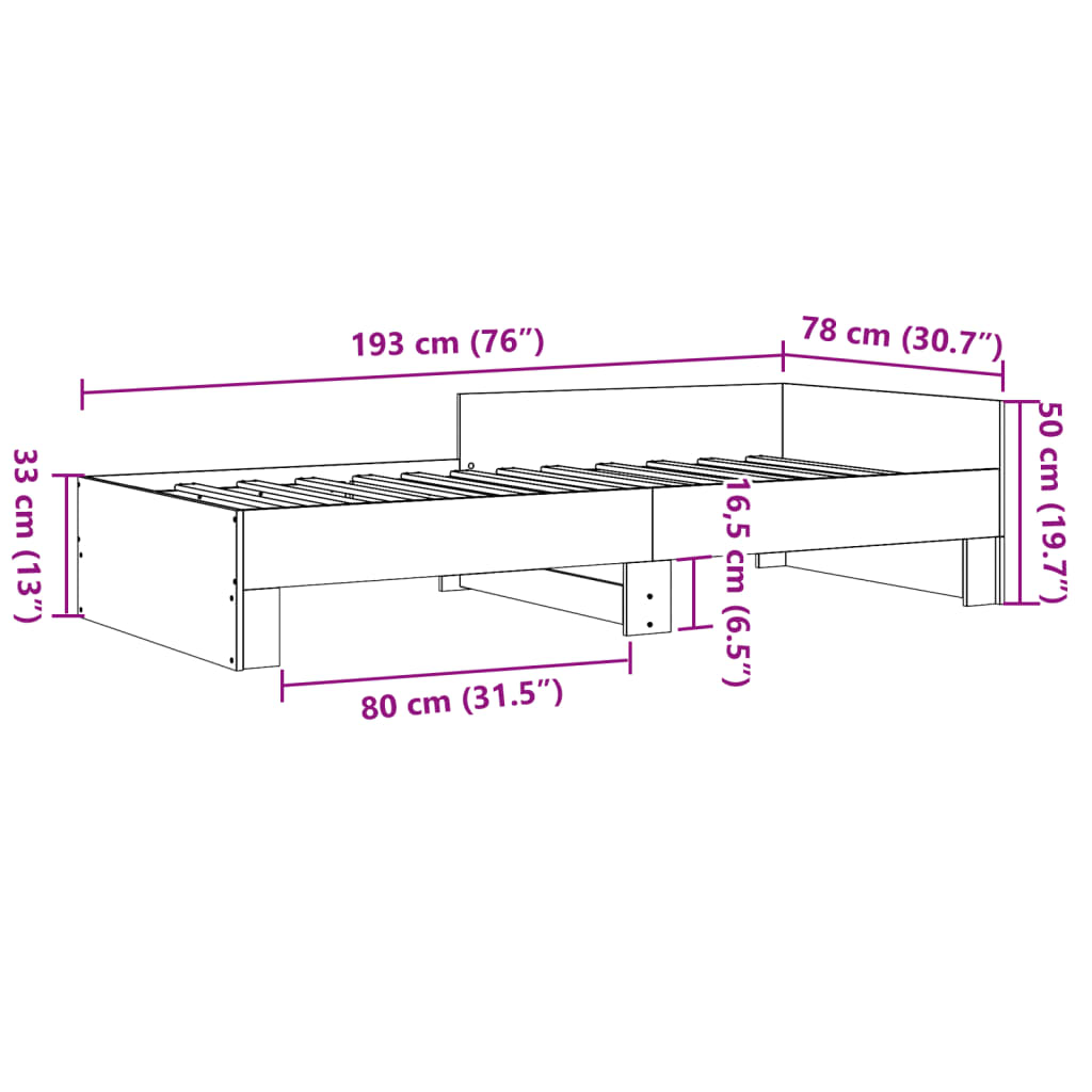 Bed Frame without Mattress Grey Sonoma 75x190 cm Small Single Engineered Wood
