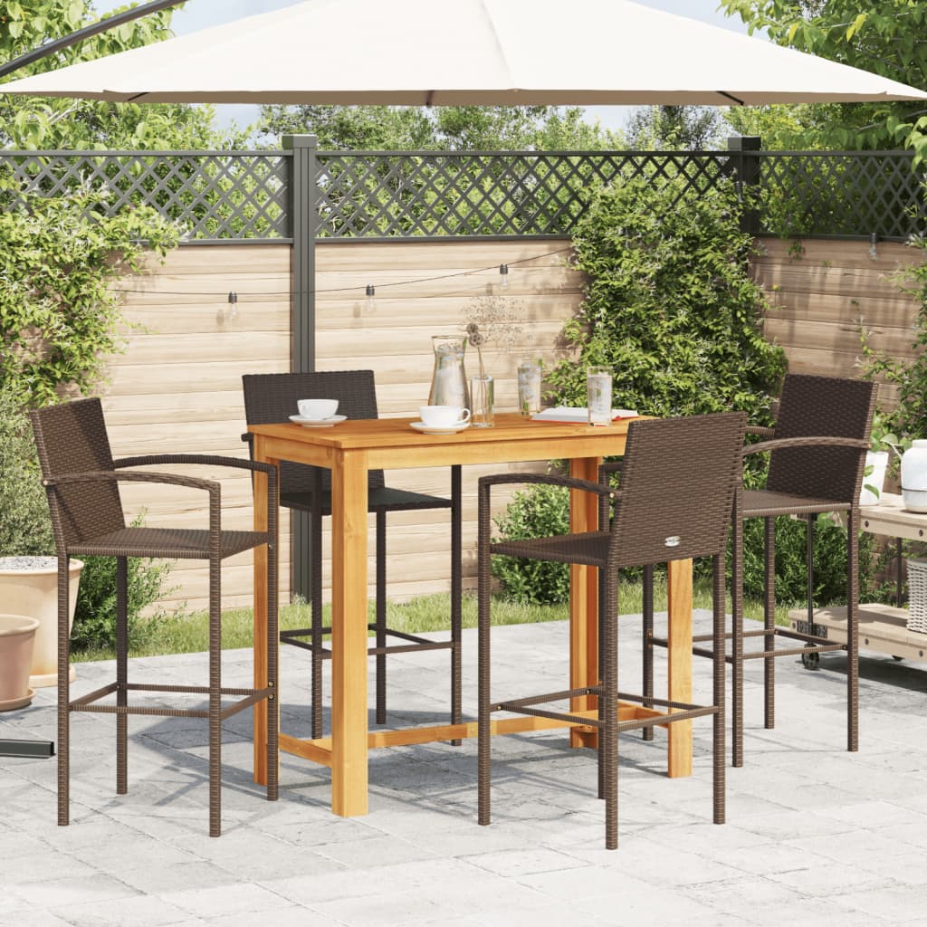 5 Piece Garden Bar Set Brown Solid Wood Acacia and Poly Rattan