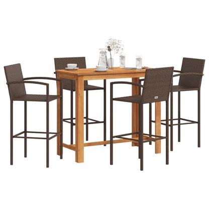 5 Piece Garden Bar Set Brown Solid Wood Acacia and Poly Rattan