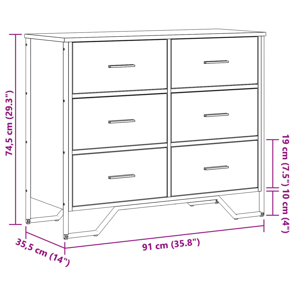 Chest of Drawers Sonoma Oak 91x35.5x74.5 cm Engineered wood