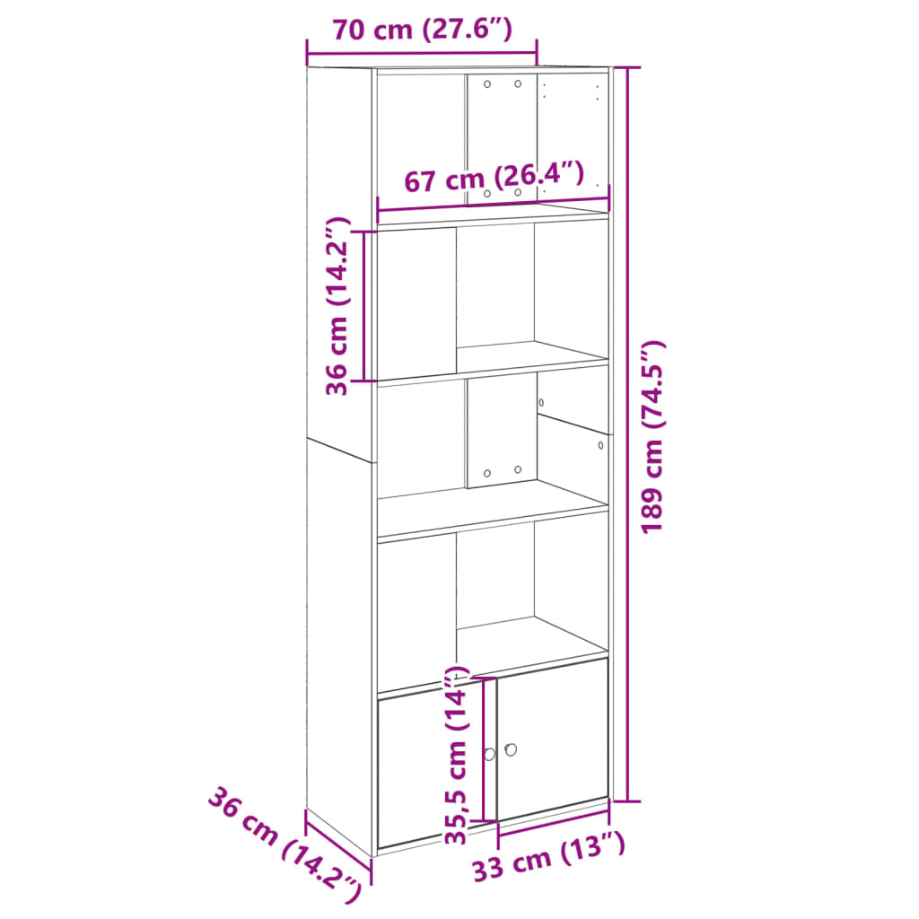 Bookcase White 70x36x189 cm Engineered Wood