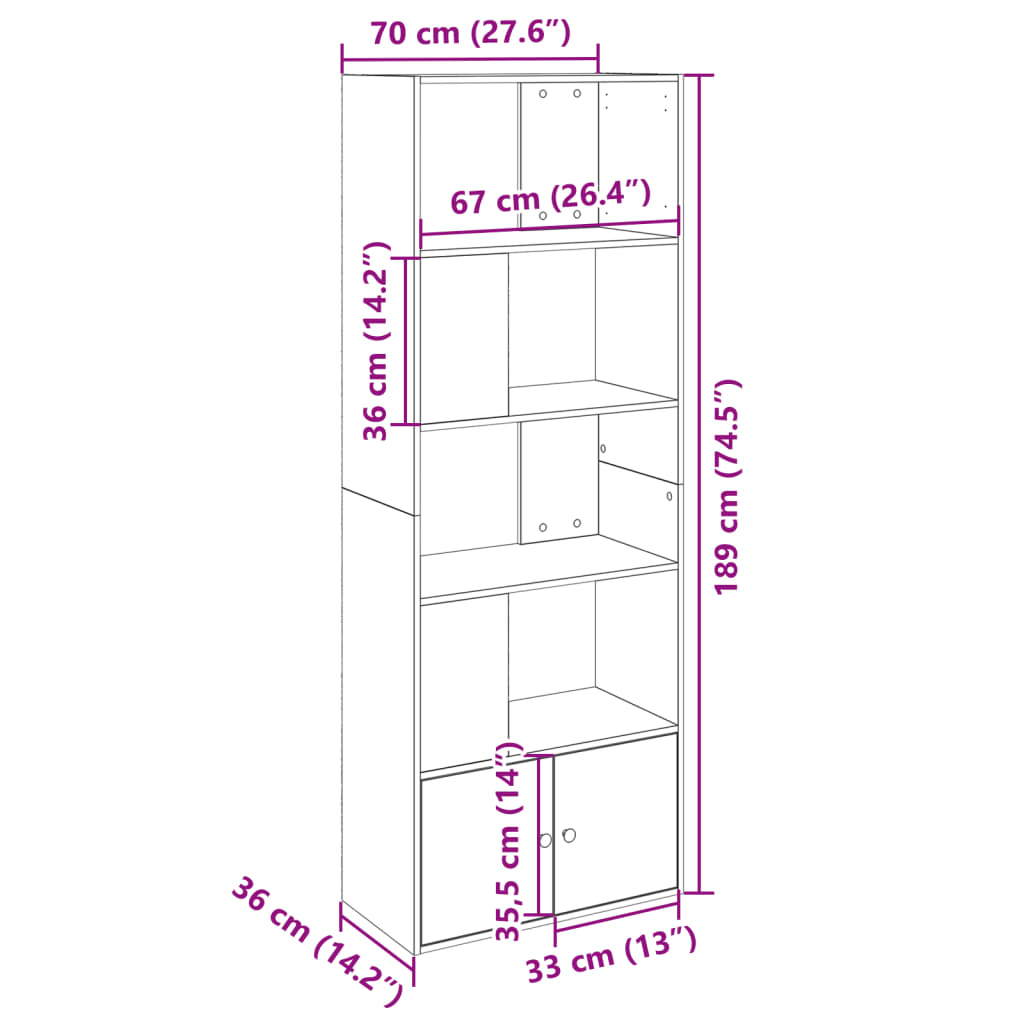 Bookcase Smoked Oak 70x36x189 cm Engineered Wood