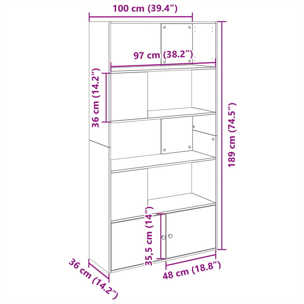 Bookcase Black 100x36x189 cm Engineered Wood