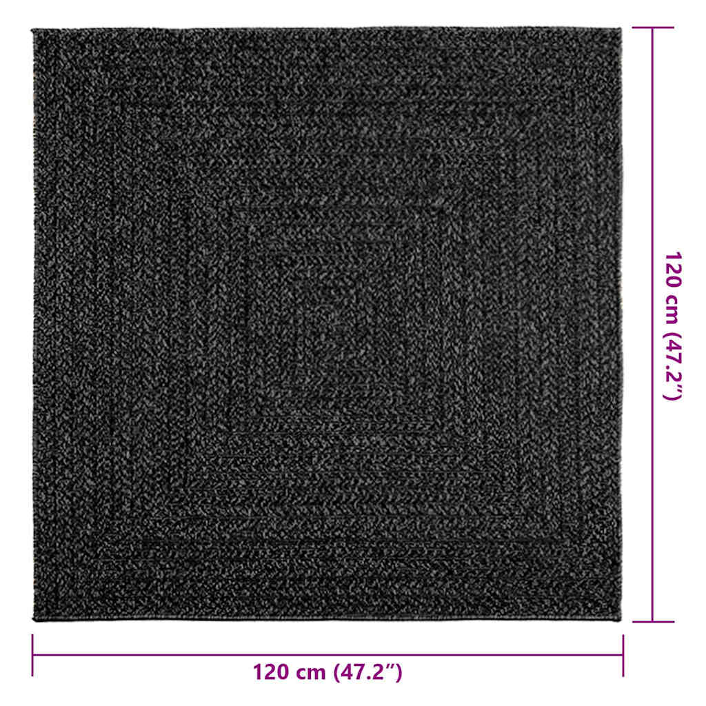 Rug ZIZUR Anthracite 120x120 cm Jute Look Indoor and Outdoor