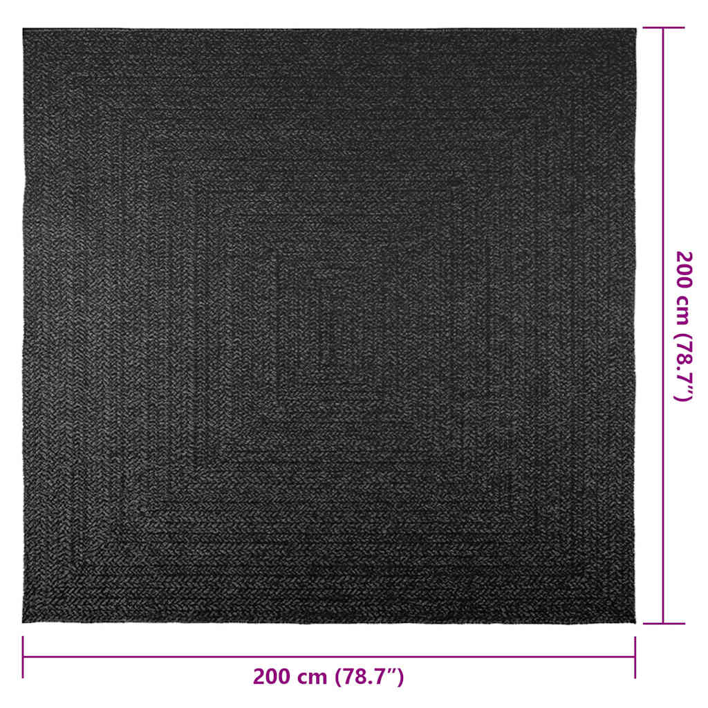 Rug ZIZUR Anthracite 200x200 cm Jute Look Indoor and Outdoor