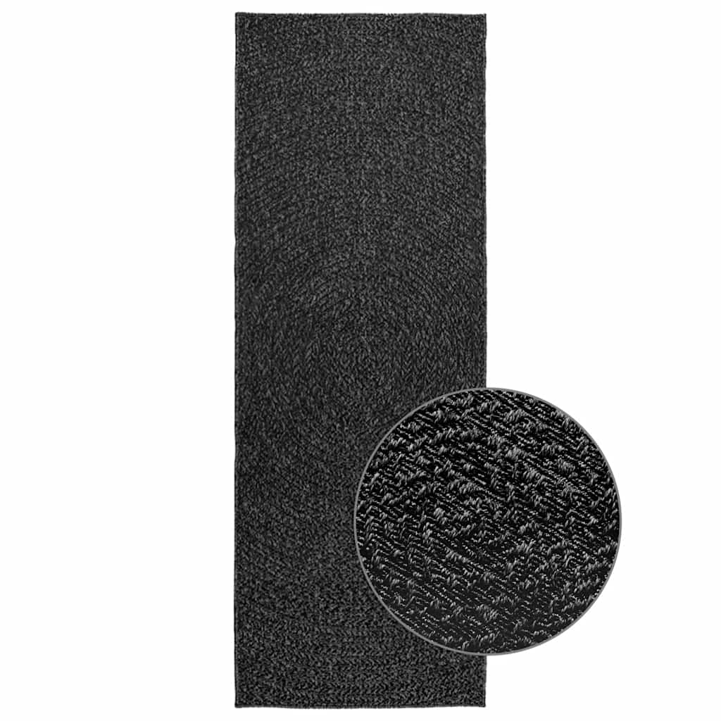 Rug ZIZUR Anthracite 80x200 cm Jute Look Indoor and Outdoor