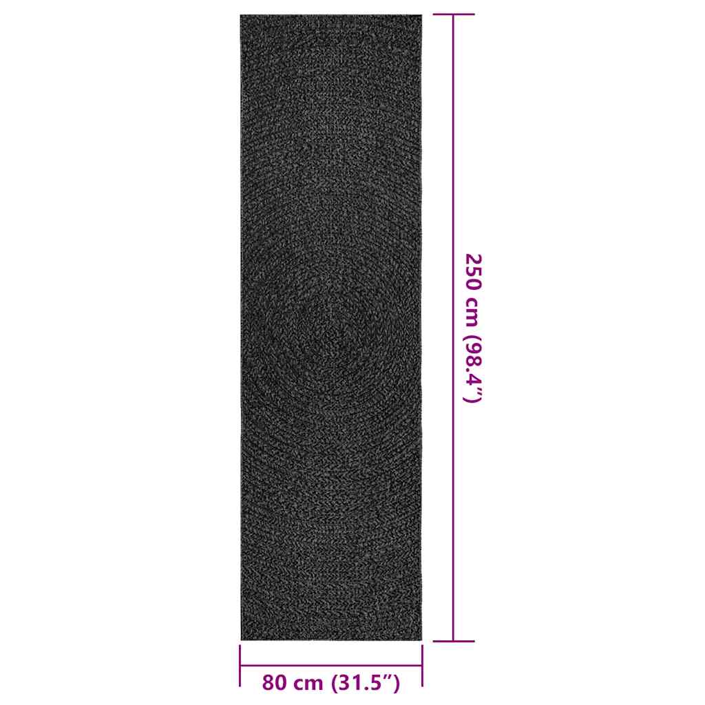 Rug ZIZUR Anthracite 80x250 cm Jute Look Indoor and Outdoor