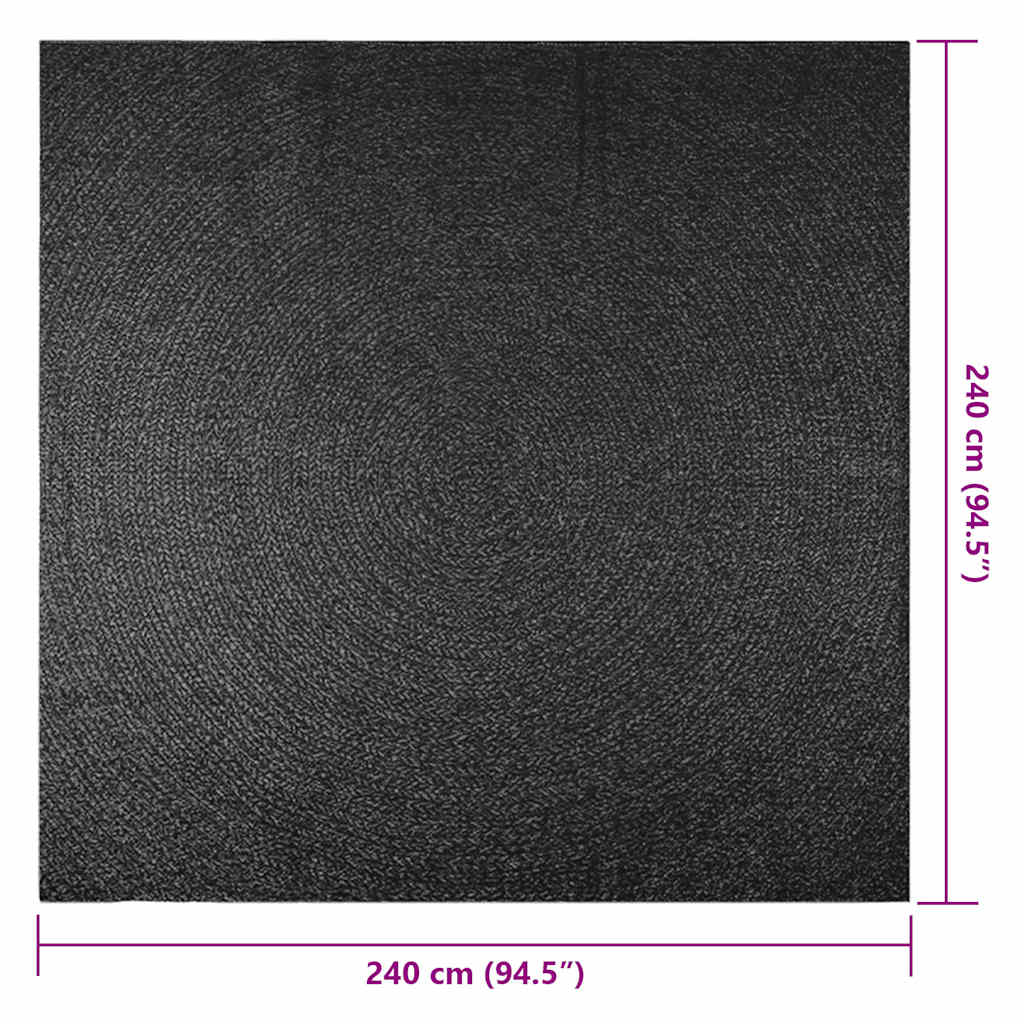 Rug ZIZUR Anthracite 240x240 cm Jute Look Indoor and Outdoor