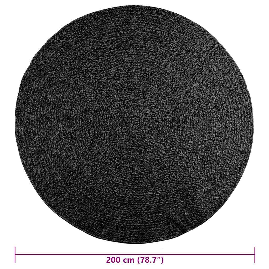 Rug ZIZUR Anthracite Ø 200 cm Jute Look Indoor and Outdoor