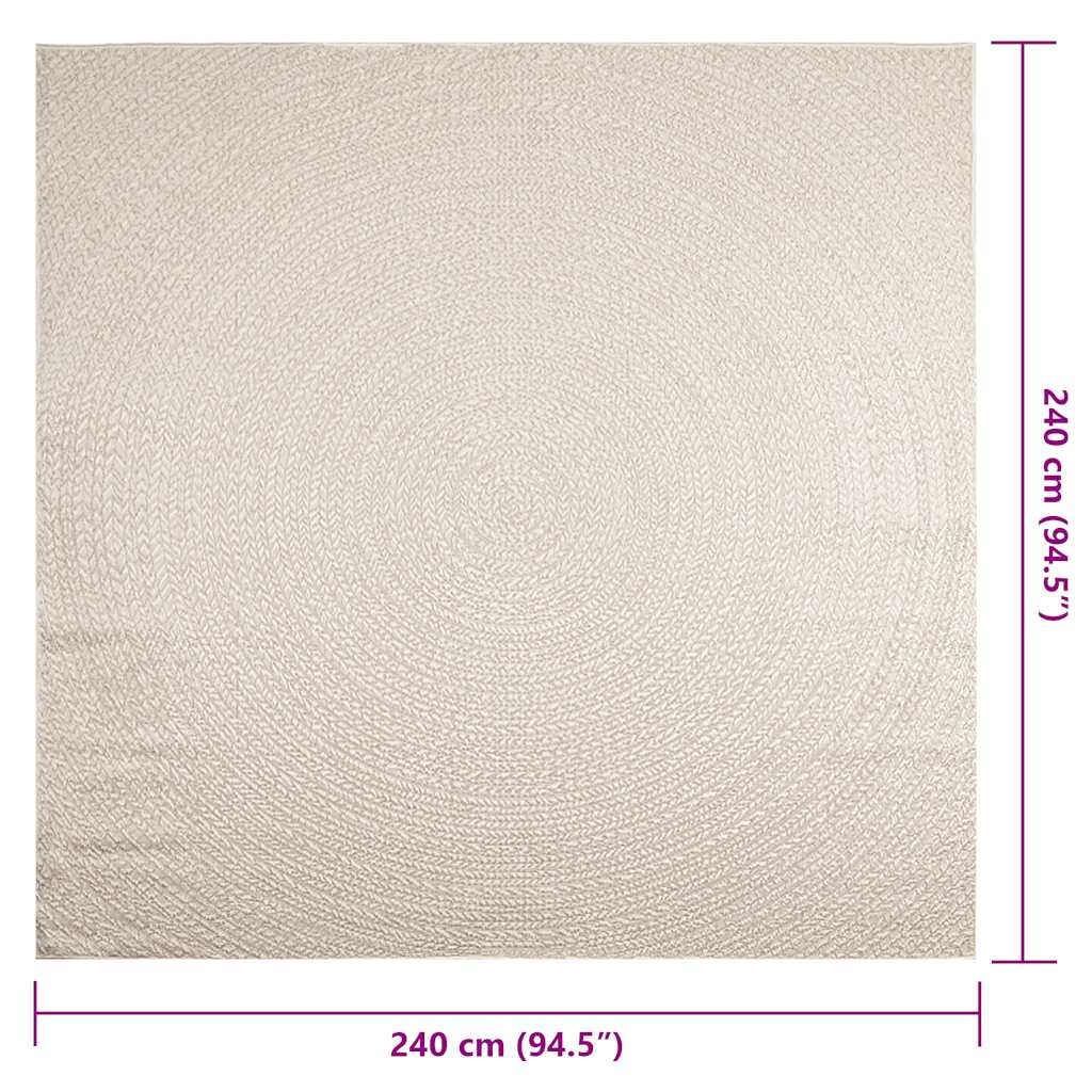 Rug ZIZUR Cream 240x240 cm Jute Look Indoor and Outdoor