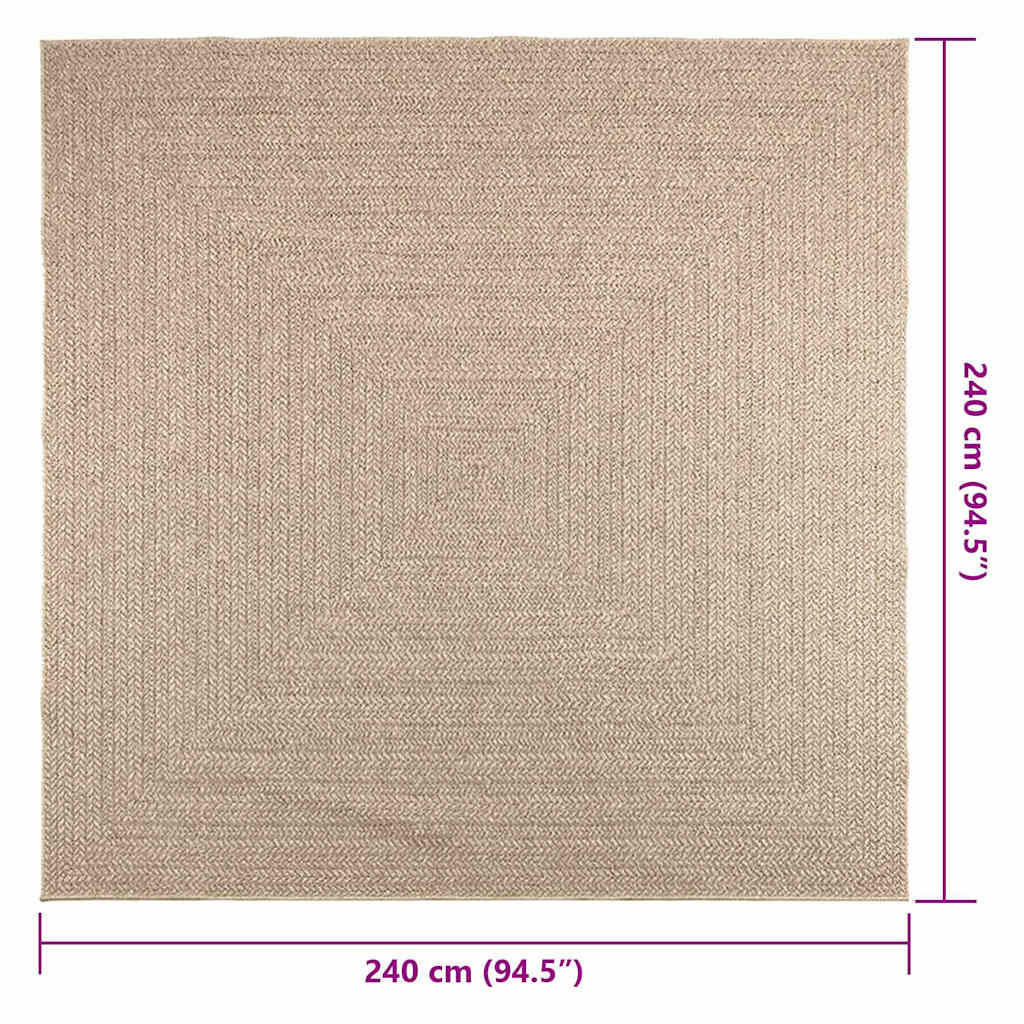 Rug ZIZUR Beige 240x240 cm Jute Look Indoor and Outdoor