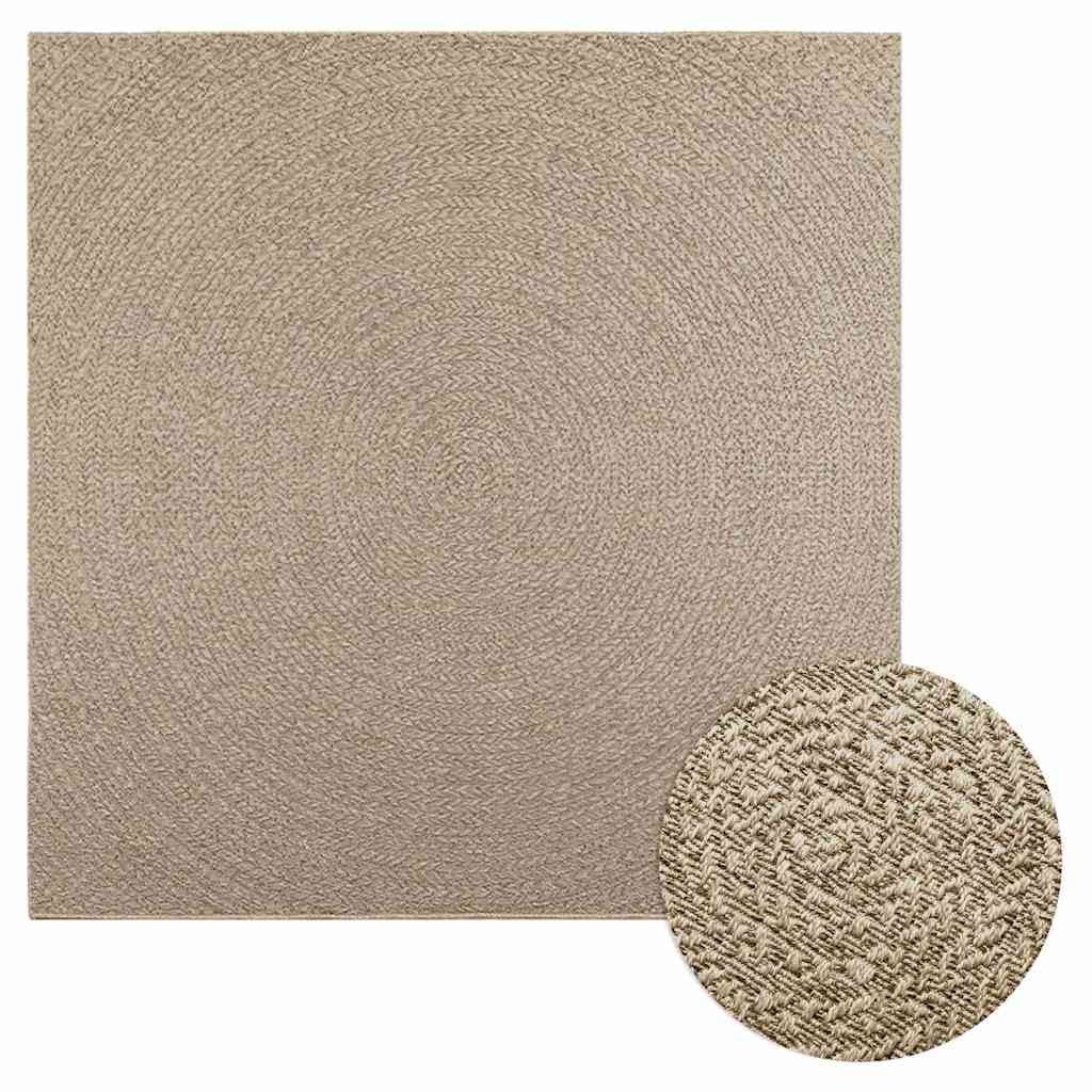 Rug ZIZUR Beige 200x200 cm Jute Look Indoor and Outdoor