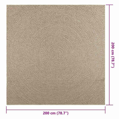 Rug ZIZUR Beige 200x200 cm Jute Look Indoor and Outdoor