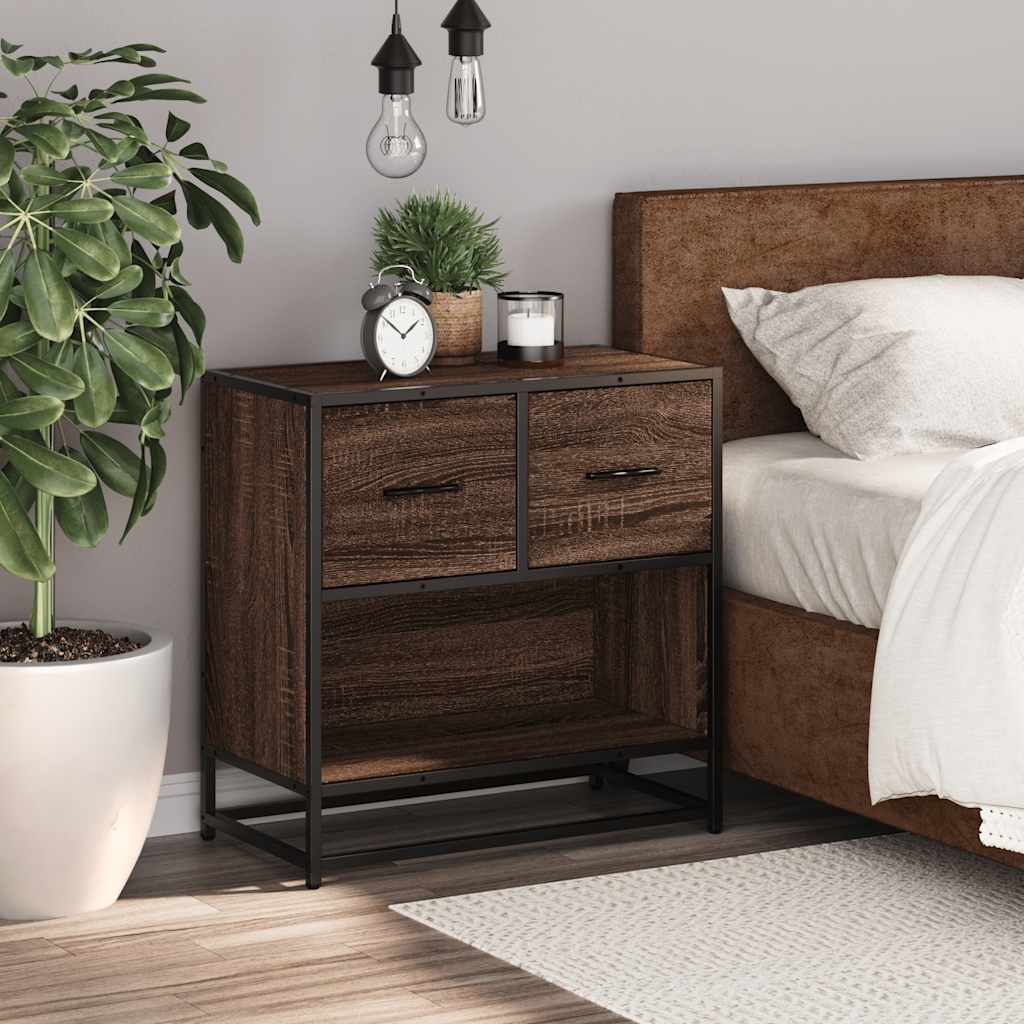 Bedside Cabinet Brown Oak 60x31x60 cm Engineered Wood and Metal