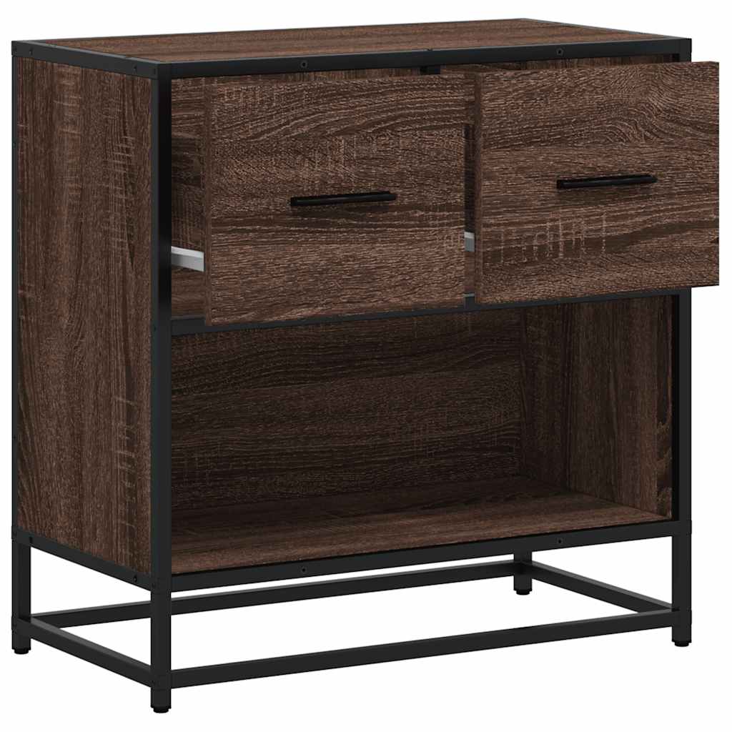 Bedside Cabinet Brown Oak 60x31x60 cm Engineered Wood and Metal