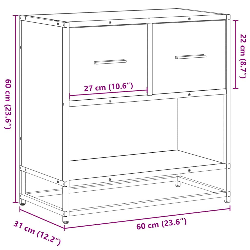 Bedside Cabinet Brown Oak 60x31x60 cm Engineered Wood and Metal