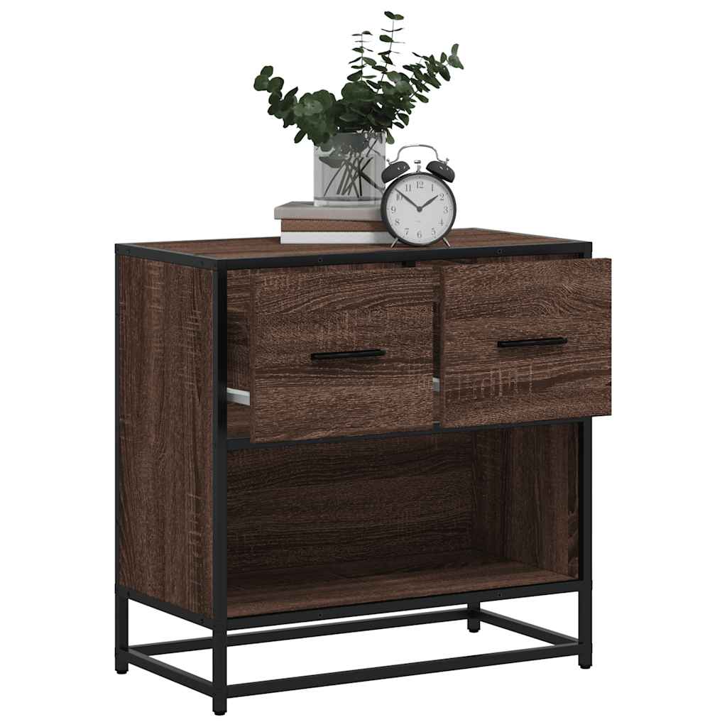 Bedside Cabinet Brown Oak 60x31x60 cm Engineered Wood and Metal