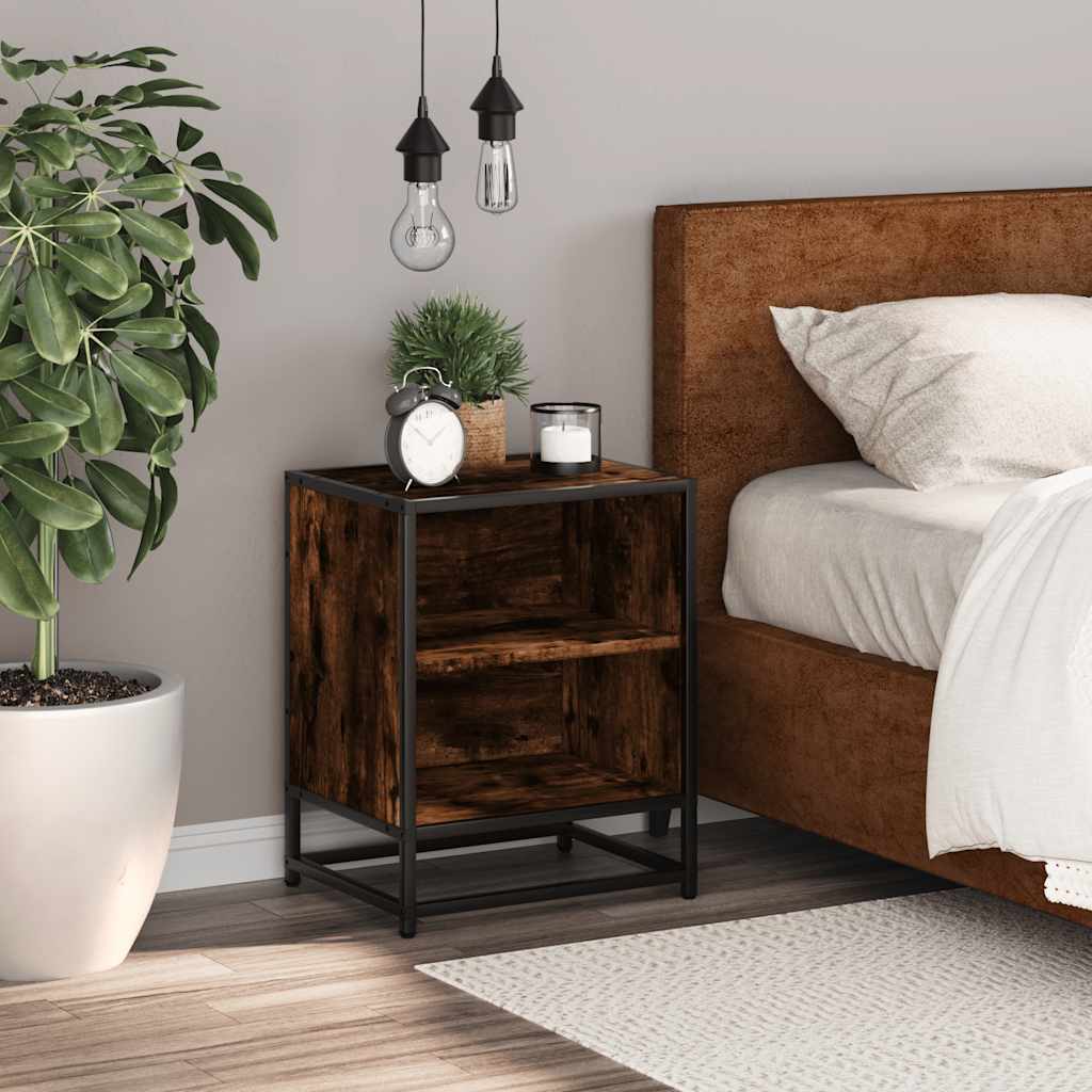Bedside Cabinet Smoked Oak 40x31x50 cm Engineered Wood and Metal