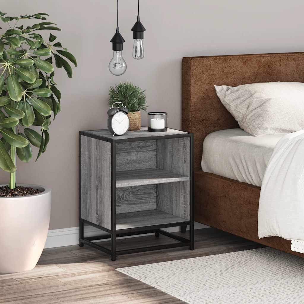 Bedside Cabinet Grey Sonoma 40x31x50 cm Engineered Wood and Metal